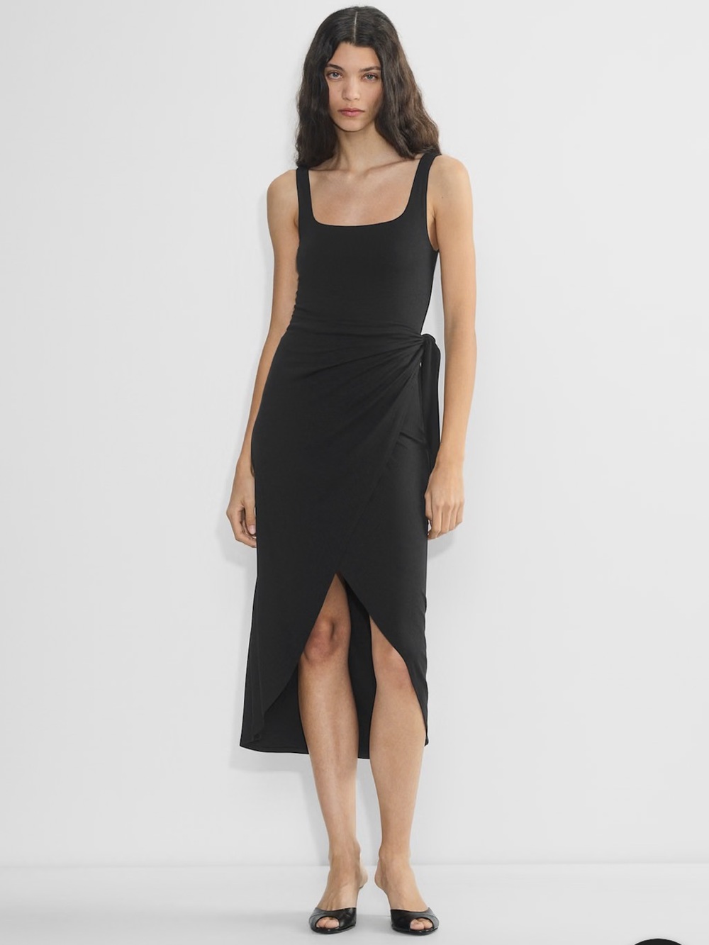 Aritzia Black Midi Wrap-Front Tank Dress